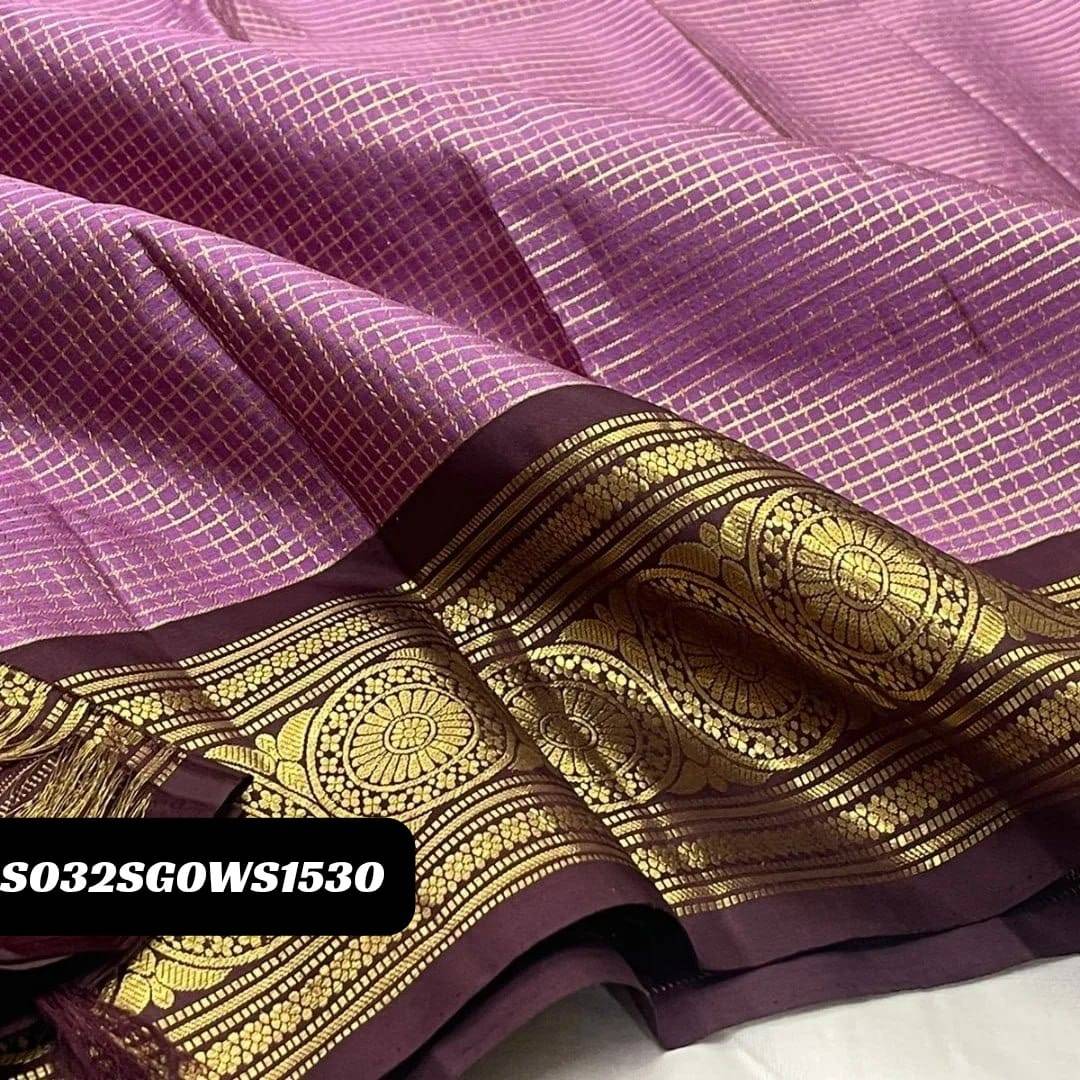 Purple Green Elegant Banarasi Soft Silk Saree with Zari Motifs & Jacquard Border Blouse